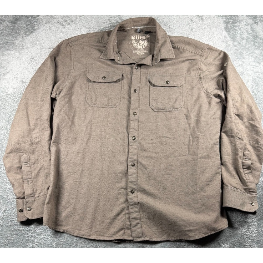 Kuhl Men's XL Long Sleeve Shirt Brown Herringbone Outdoor Workwear
